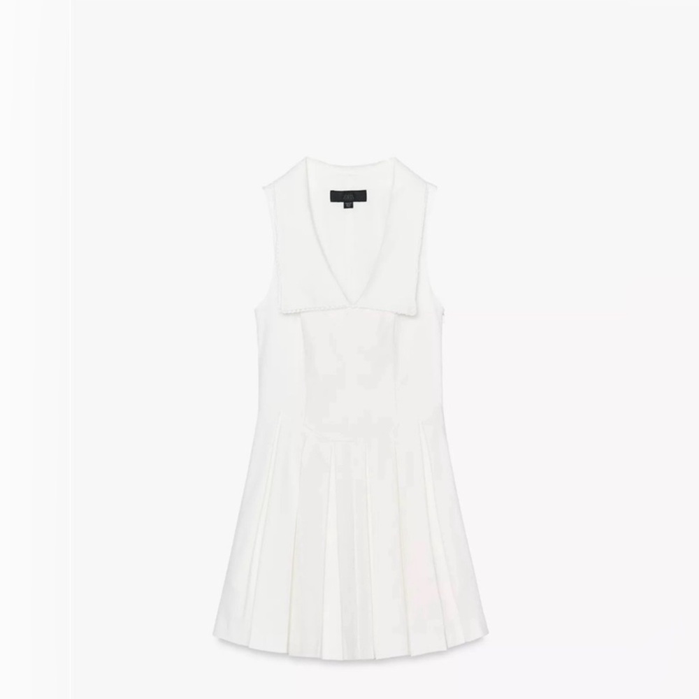 NWT Zara White Pleated Sleeveless Dress with Sailor Collar